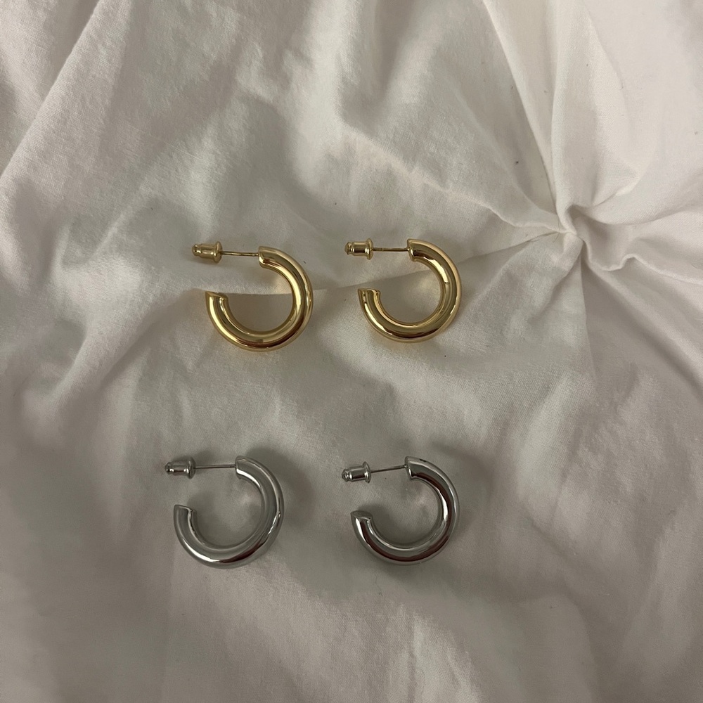 Gold and Silver Hoop Earrings Set